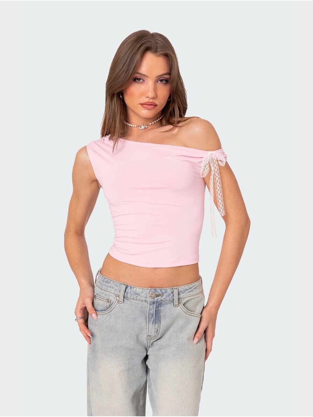 Edikted Lace Bow Asymmetric Top